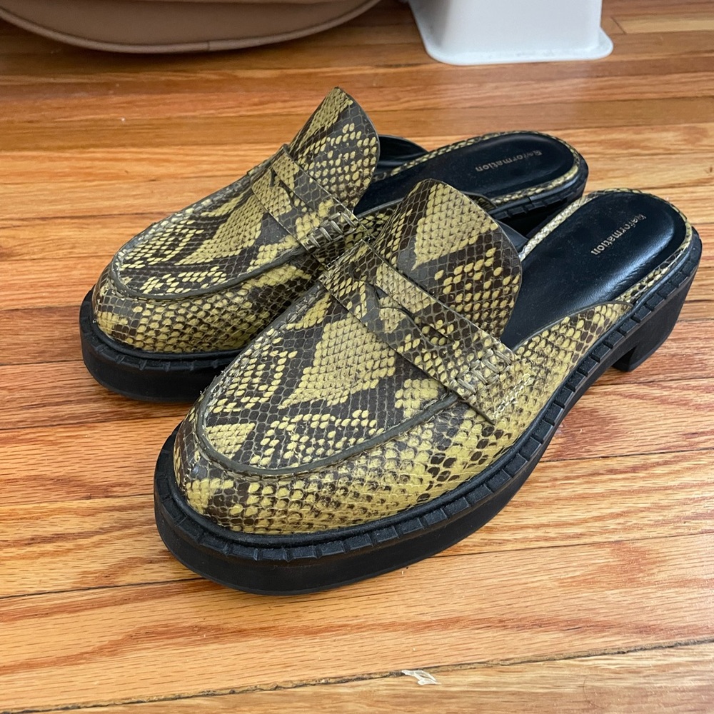 Reformation Angie Loafer Mule in Snakeskin
